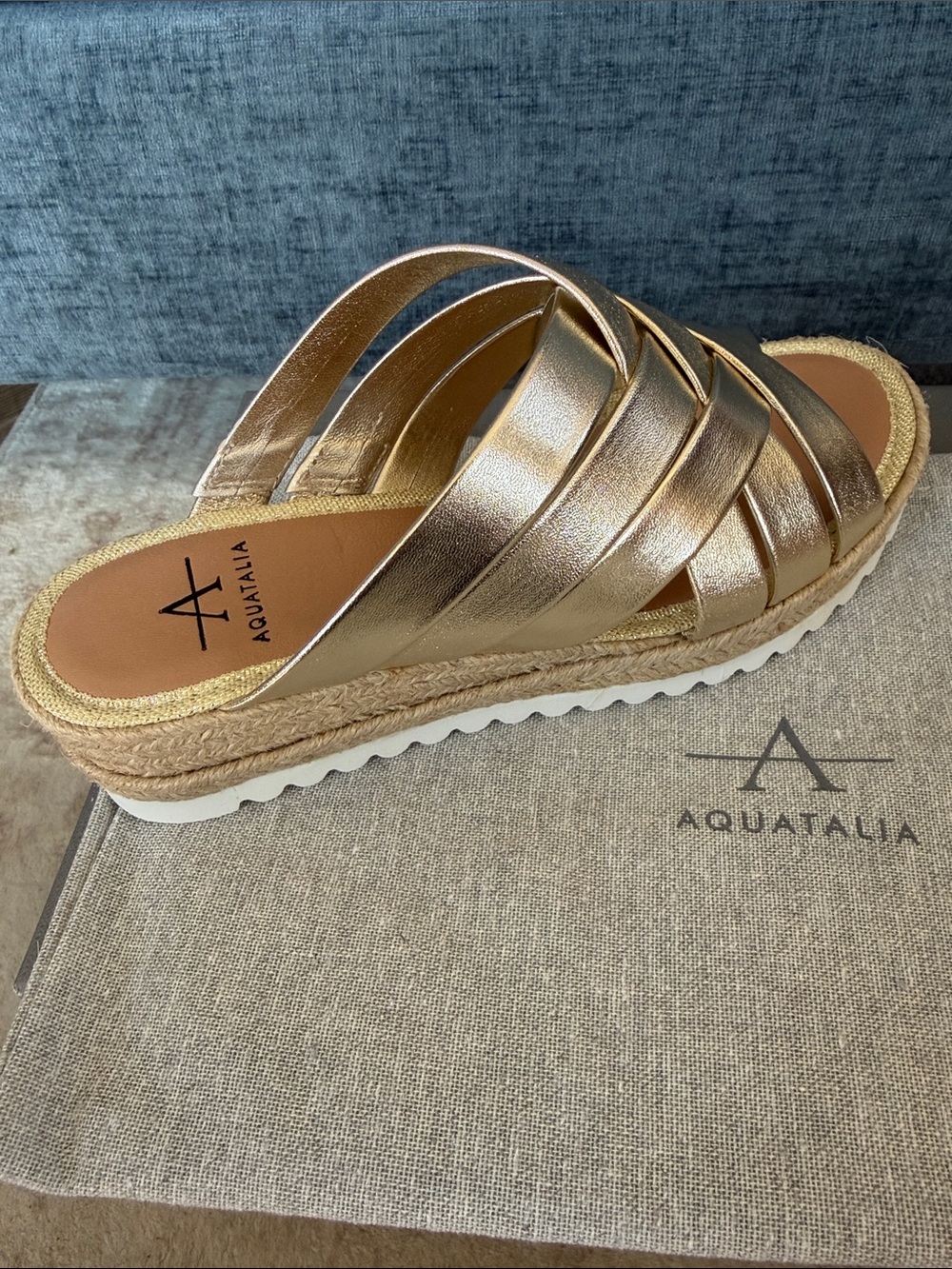 Aquatalia Aura Platino Gold Metallic Braided Espadrille Slide